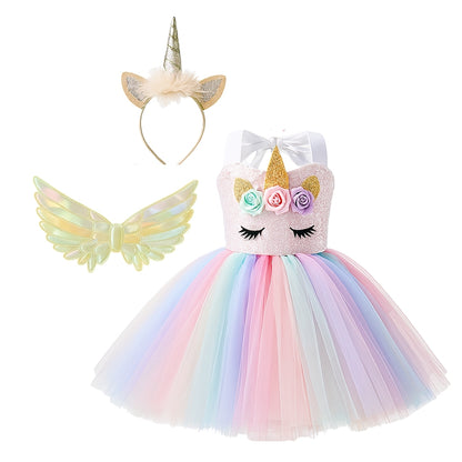 Unicorn Girls Costume w/Hair Band and Wings
