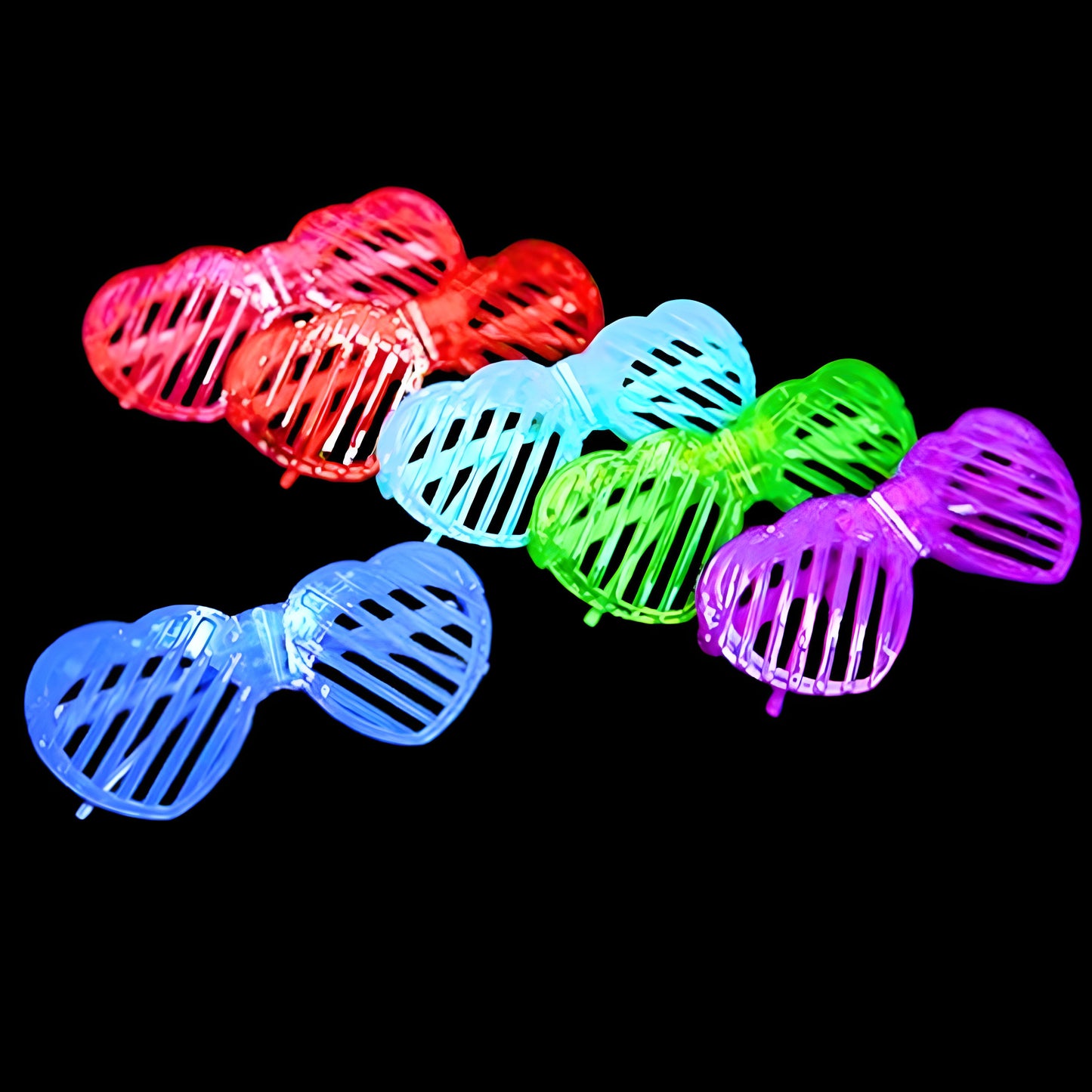Set of 5 Light up Shutter Shades Heart, Led Neon Rave SunGlasses, Party Eyeglass, Flashing Sunglasses for Neon & Bachelorette Party Glow in Dark Christmas Party Sunglasses (Assorted Colors)