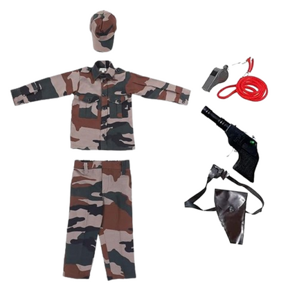 Army Costume w/ Cap, Toy Gun, Whistle for Kids - Size S - Age 3 to5 - 1PC