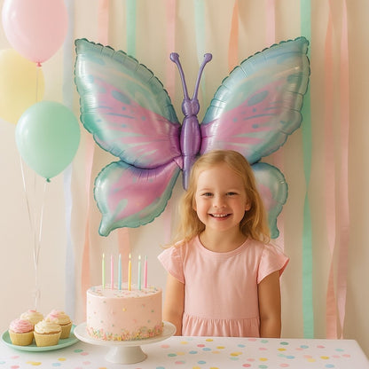 Butterfly Shaped Metallic Pink & Purple Balloon with Pink Thorax - Helum Quality - 34 inches - 1PC