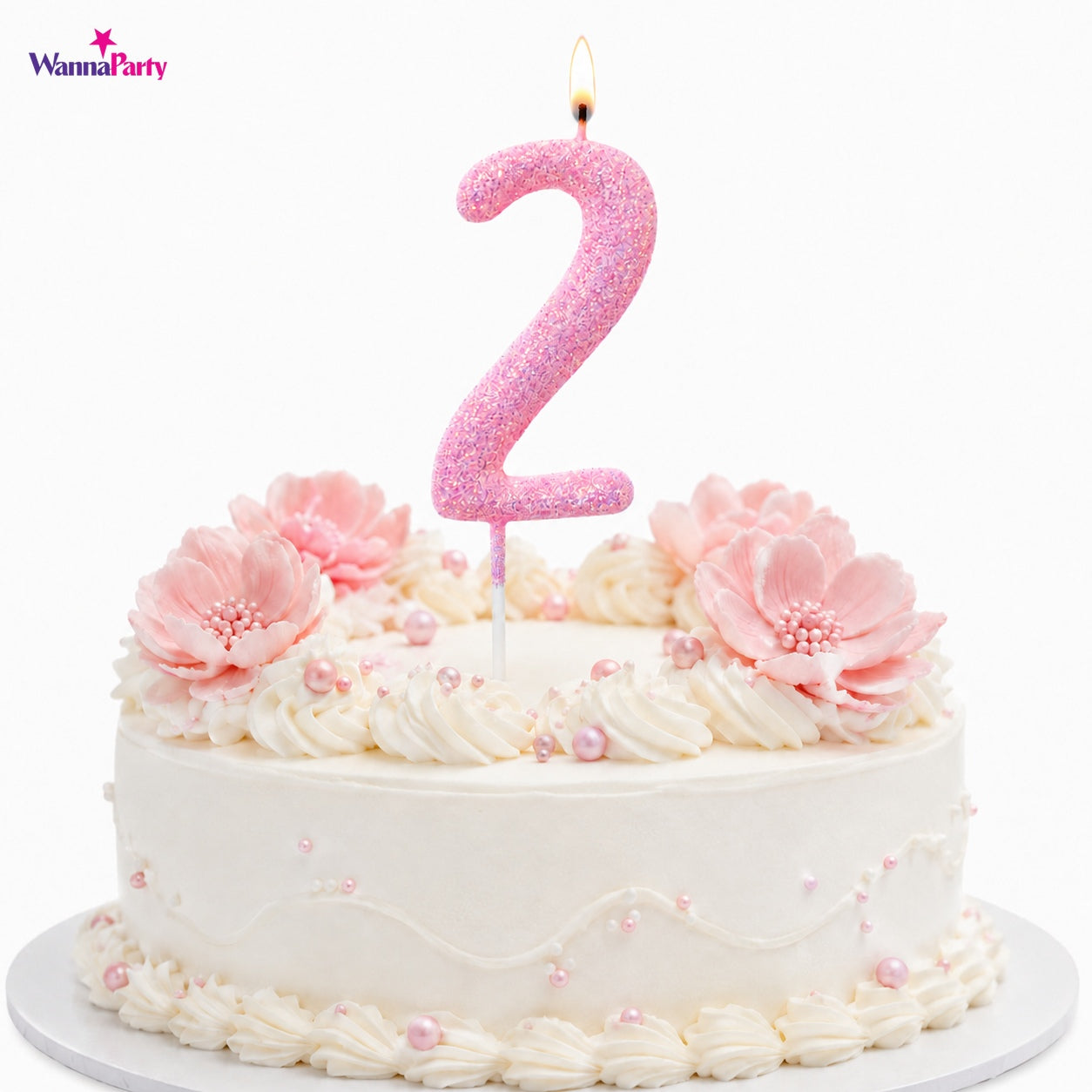 Glitter Designer Pink Candle Number 2 | Cake Candles