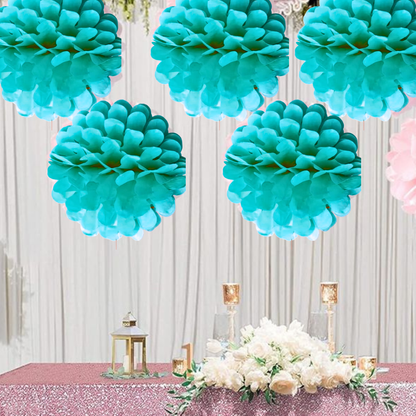 Paper Pom Pom Hangings for Decoration-10 inch 5 pieces Ceiling Decoration Items, Pom Poms, Fluffy Decoration- Sky Blue-NO DIY