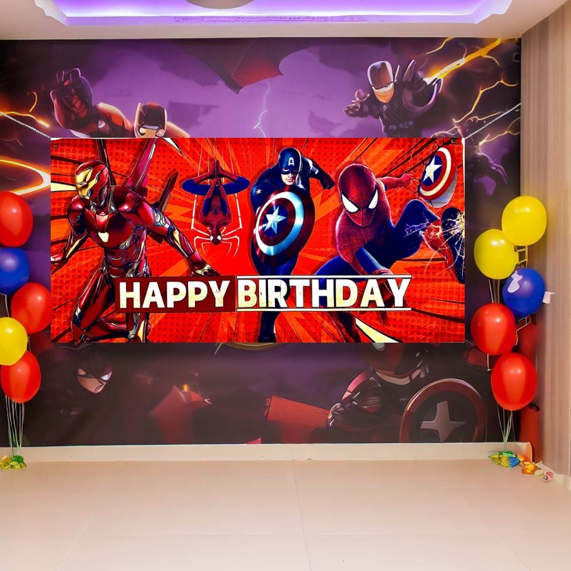 Superhero Birthday Banner For Wall/Glass/Window Decoration - 4FT X 2FT