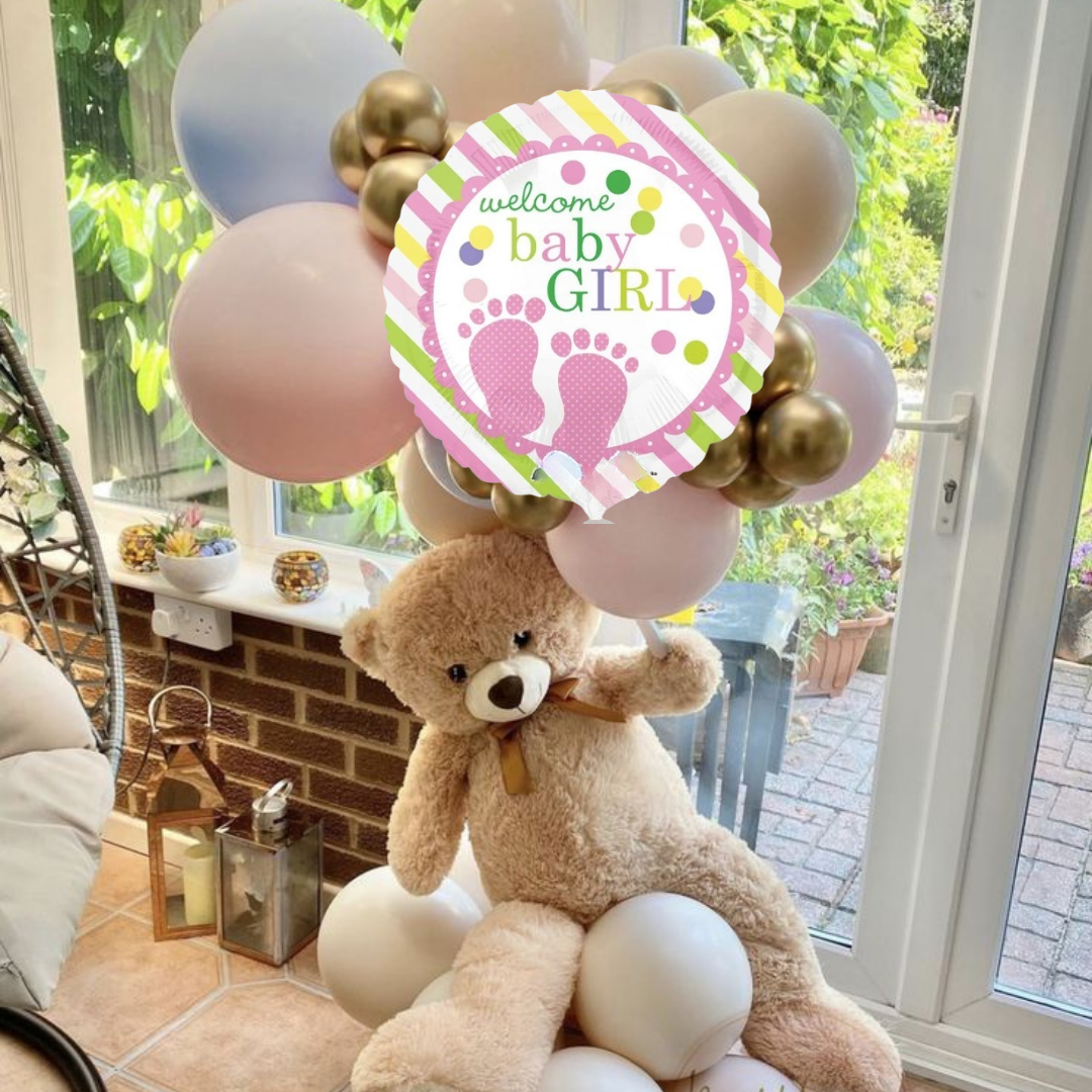 It's a Girl Round Polka Dot Feet Blue 18"