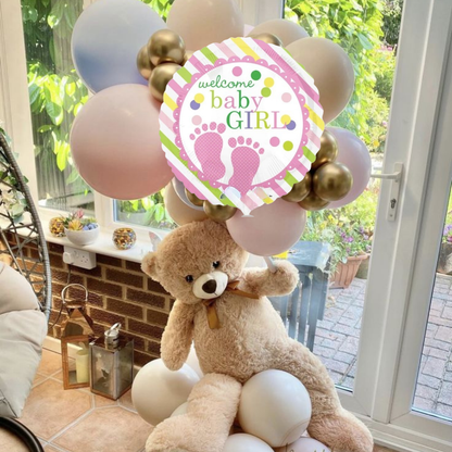 It's a Girl Round Polka Dot Feet Blue 18"