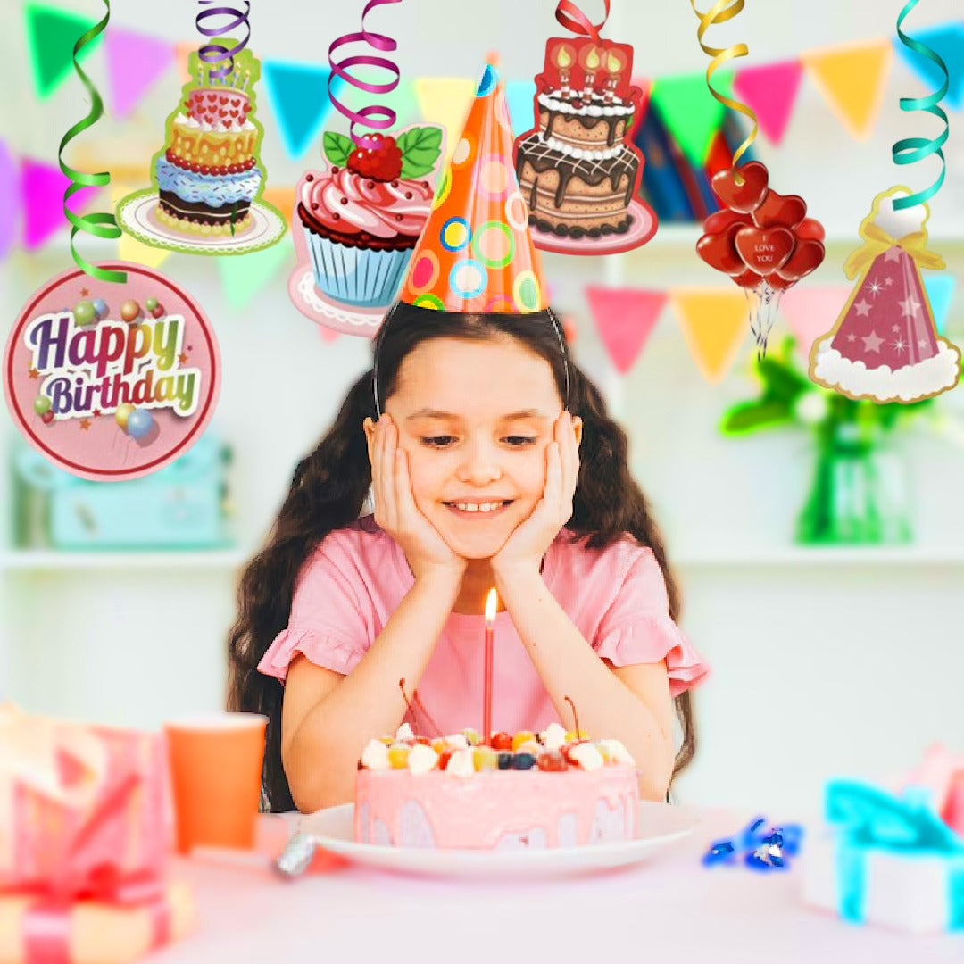 Happy Birthday Swirl Decoration - 12PC