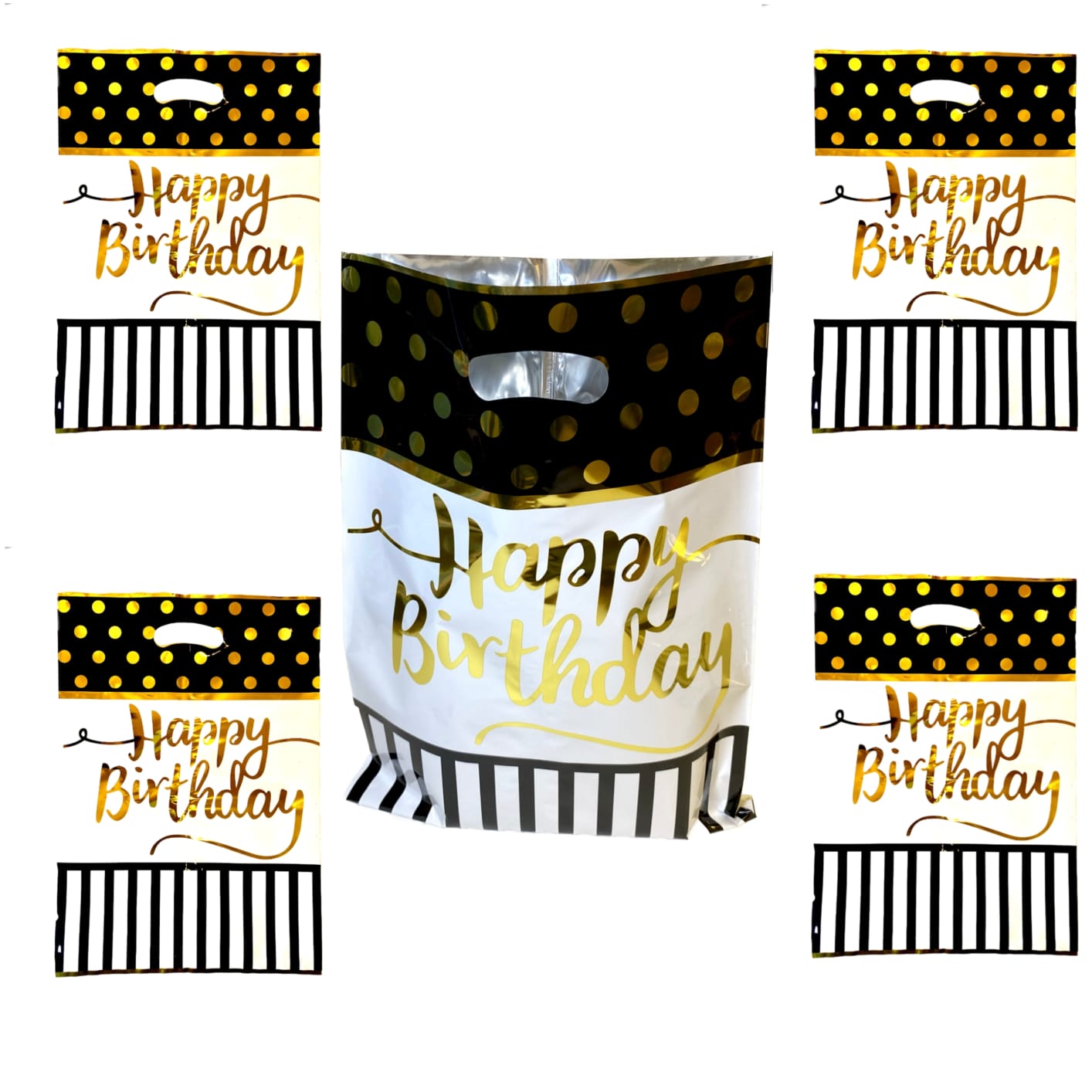 Happy Birthday Black & Golden Polka Dot Aluminium