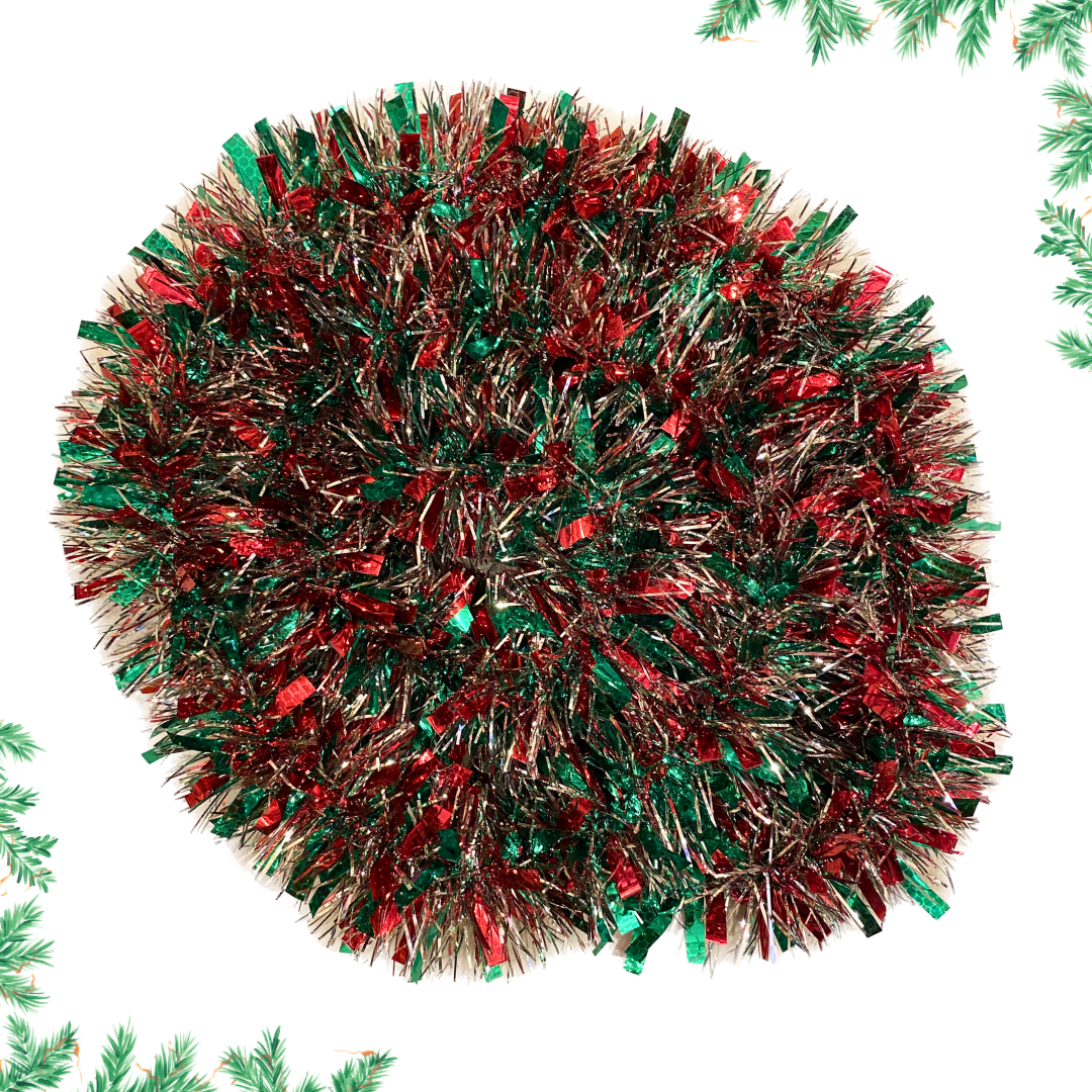 Silver Green Red Garland used as Tree Wraps or Glass Decoration or Ceiling Hanging Decoration - 6FT - 1 PC