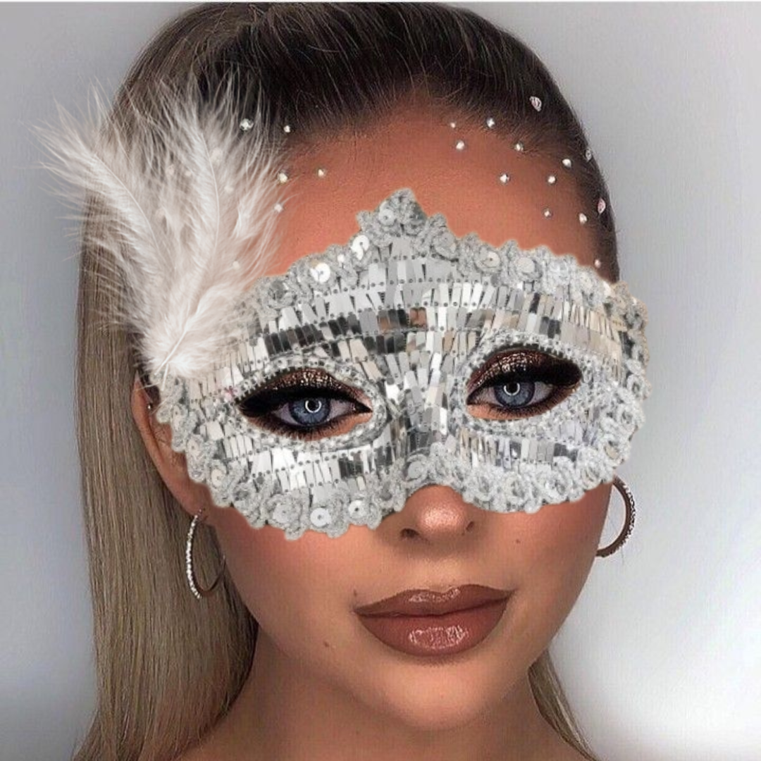 Silver Rectangle Sequin Mask with Net