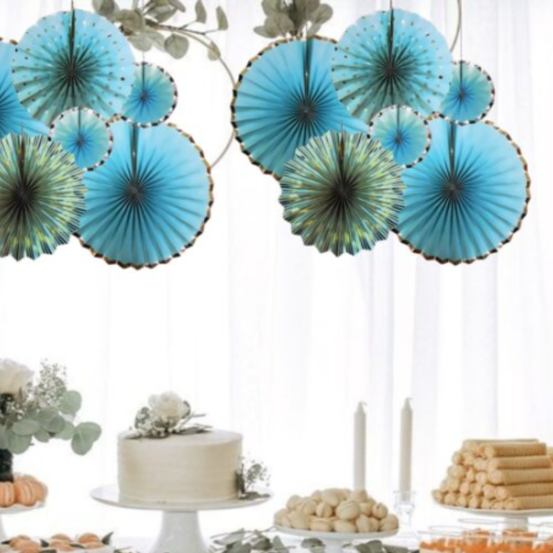 Blue Paper Fans Set - 6PC