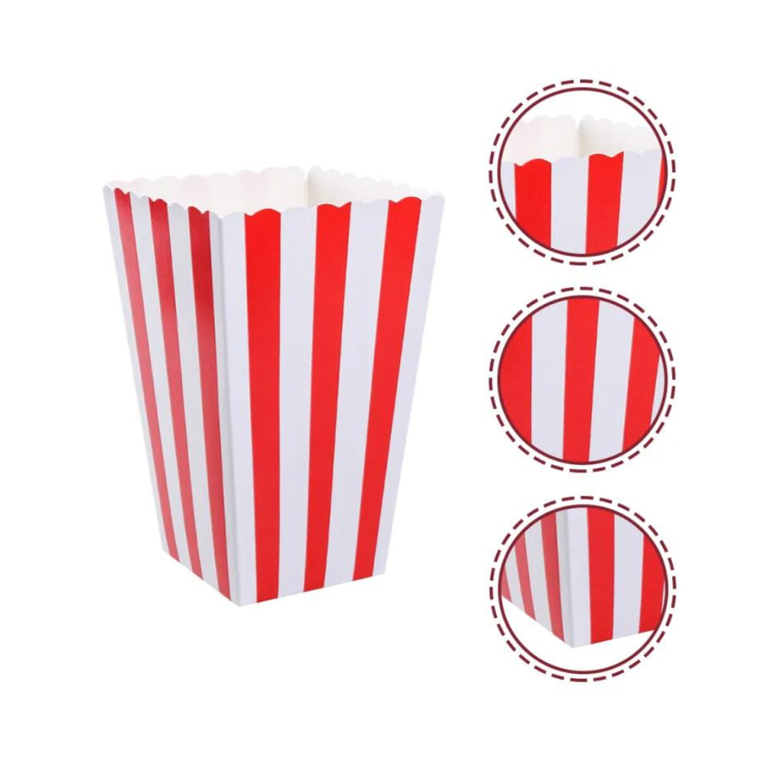 Striped Popcorn Holders Red- 10PC