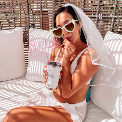 Bride Sunglasses for Bachelorette &amp; Pink Bride Straw Combo