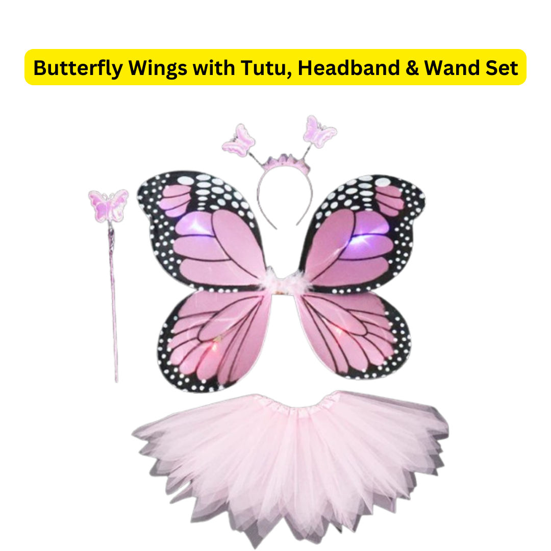 Butterfly Wings with Tutu, Headband &amp; Wand Set