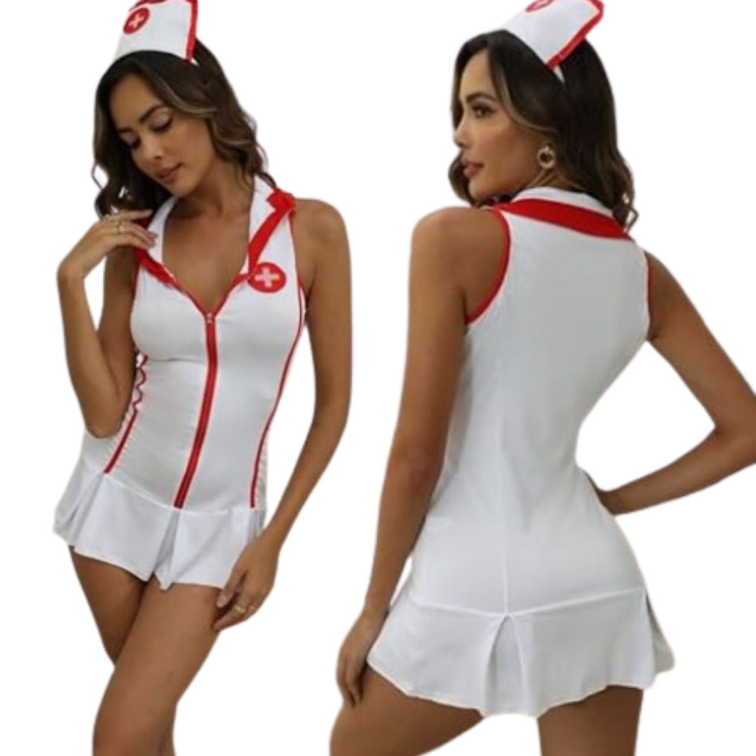 Notty Nurse Costume (Hat + Skirt + TPant) - (Bust 86-102)