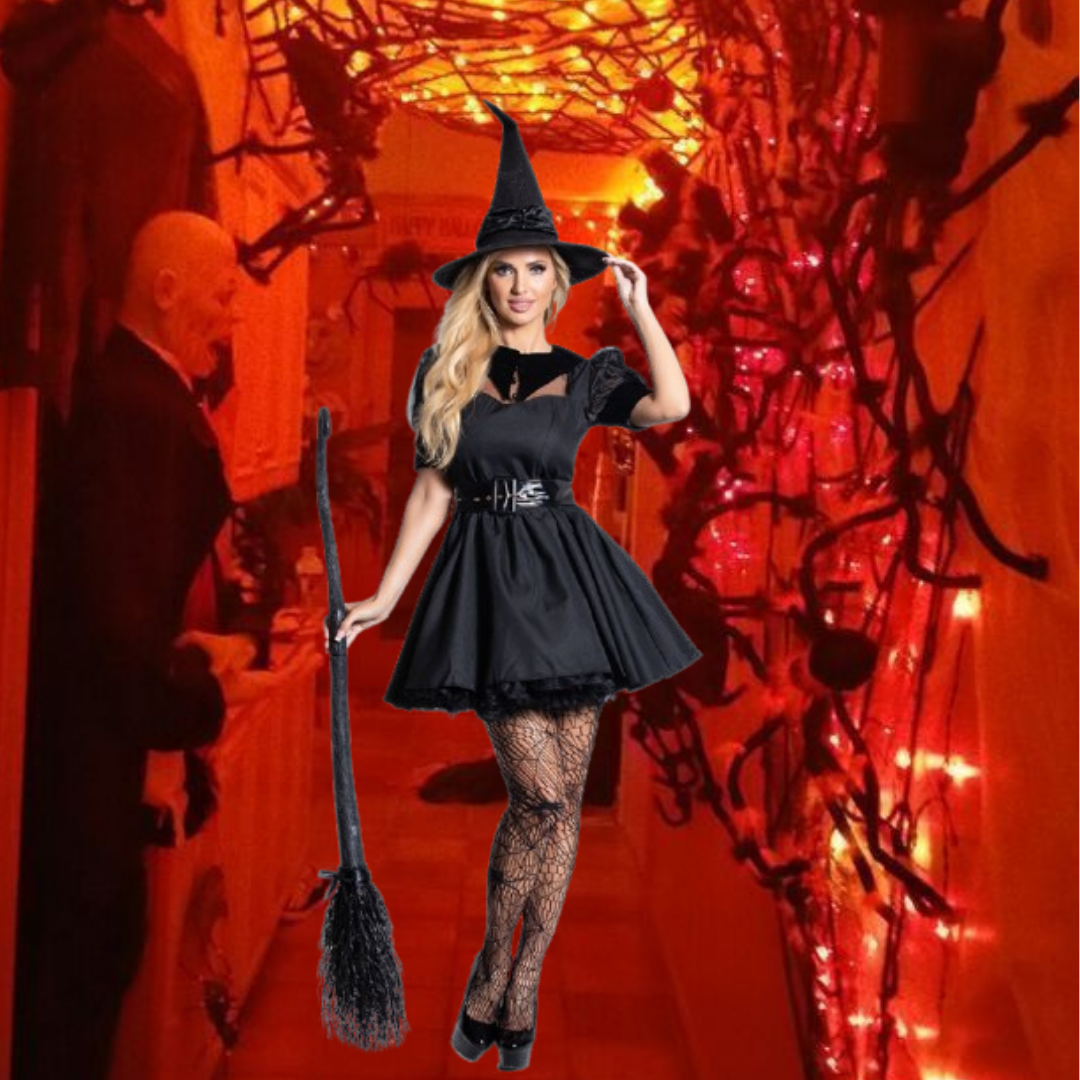 "Adult Black Sexy Witch Costume - Size L (Bust - 92cm)  hat +belt+skirt