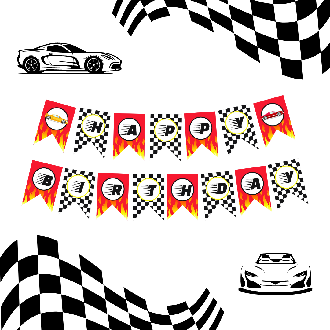 Racing Cars Happy Birthday Banner