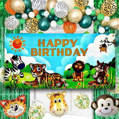 Jungle Animal Happy Birthday Banner - 4FT X 2FT