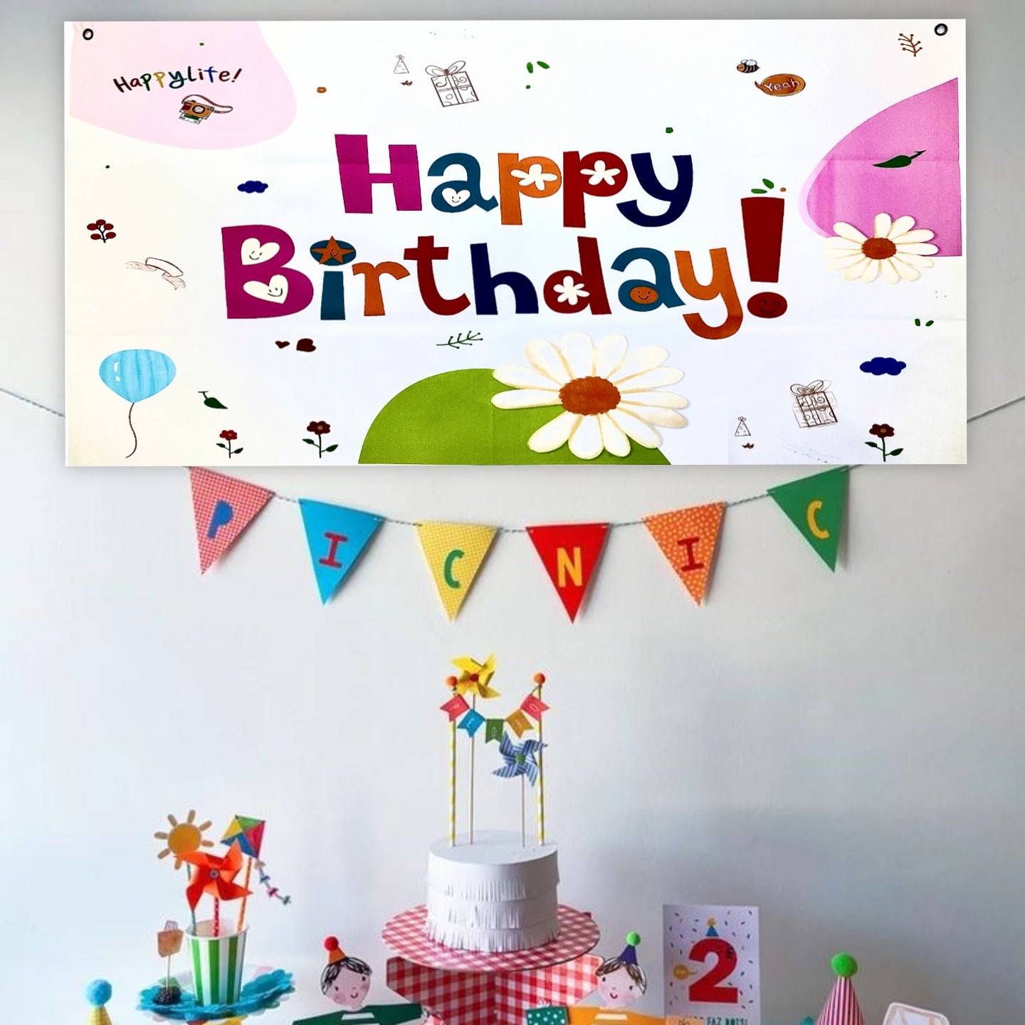 Happy Birthday Floral Print Banner - 4FTX2FT