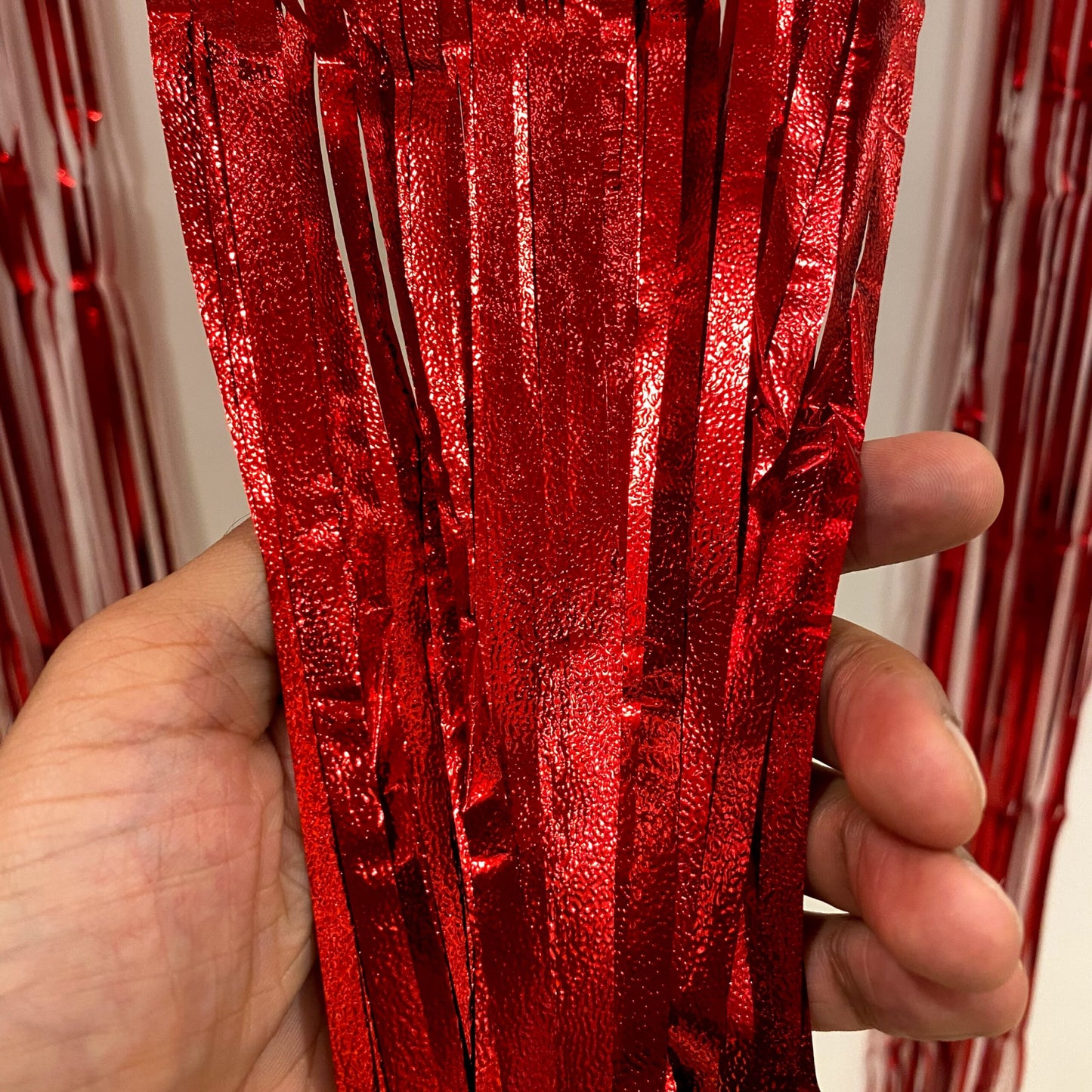 Textured Foil Red Curtain for Backdrop Decorations - 7FT X 3FT