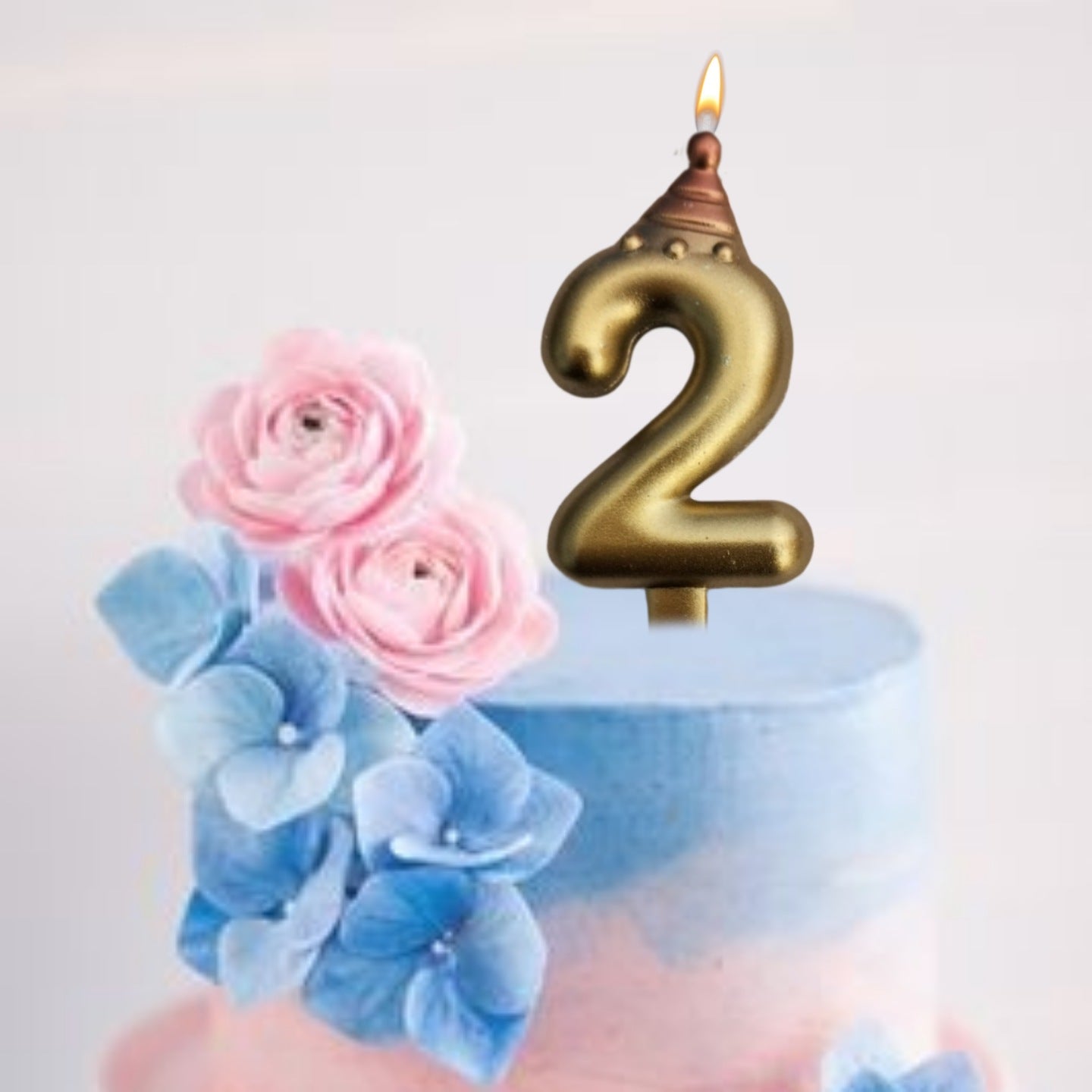 Golden Numerical Candle 2 with Pink Hat