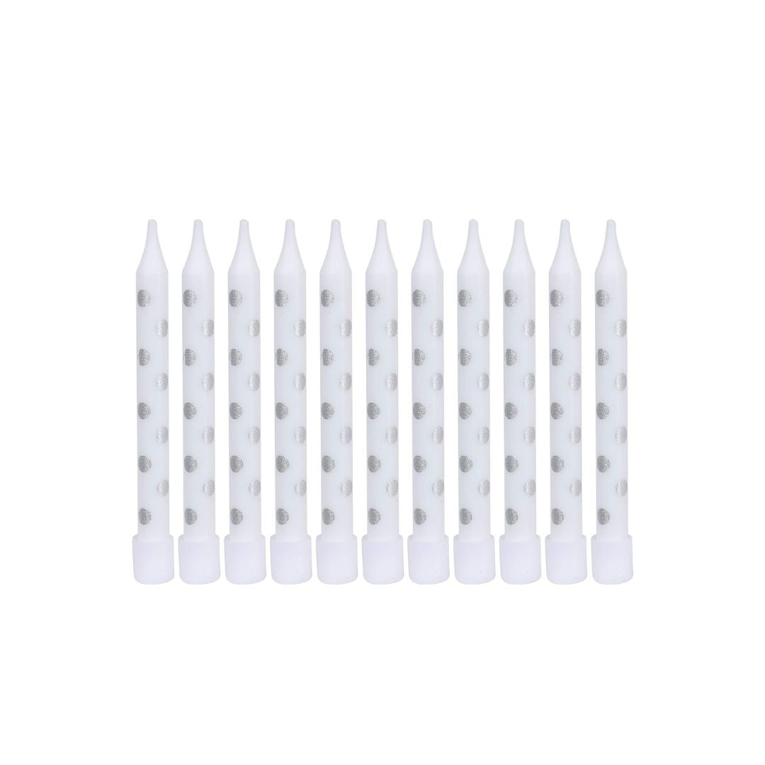 White Candle w/ Silver Polka Dots - 12PC