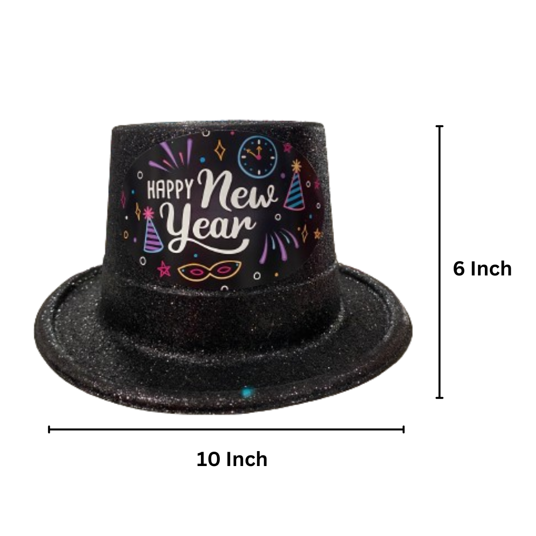 Happy New Year Glitter Hat Black