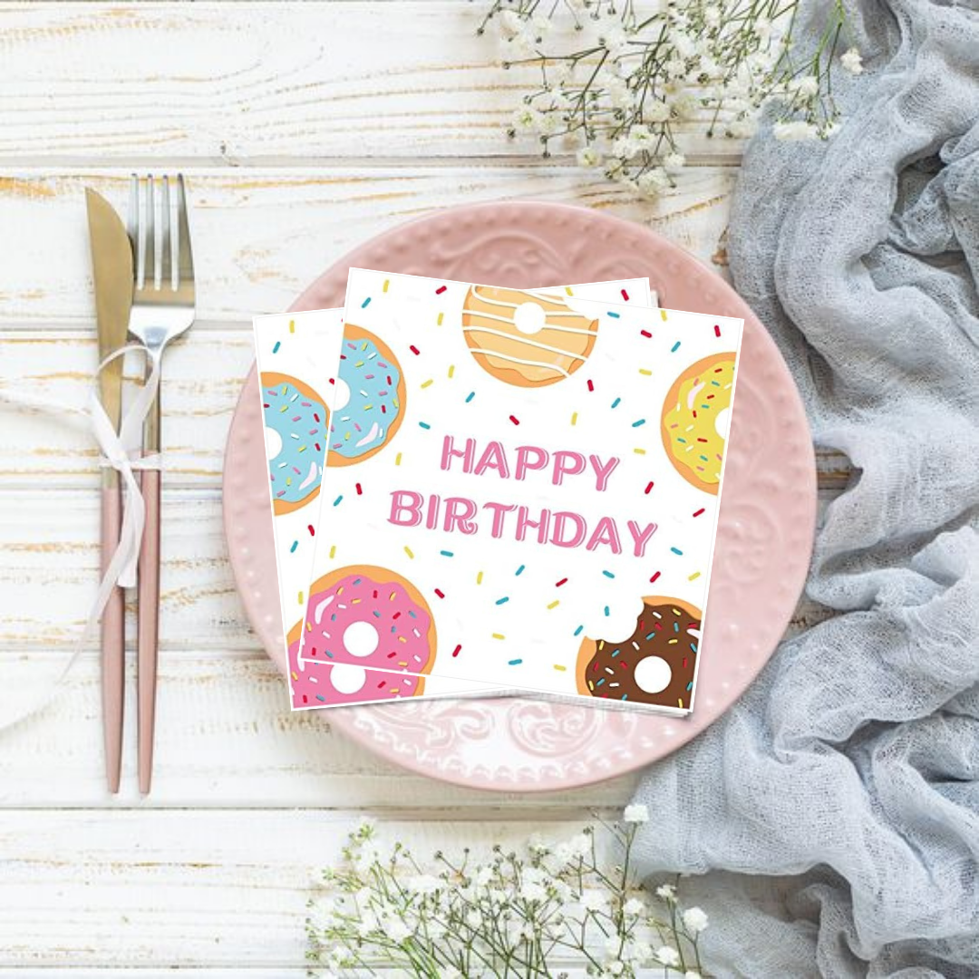 HAPPY BIRTHDAY Donut Theme Paper Napkins -Pack of 20