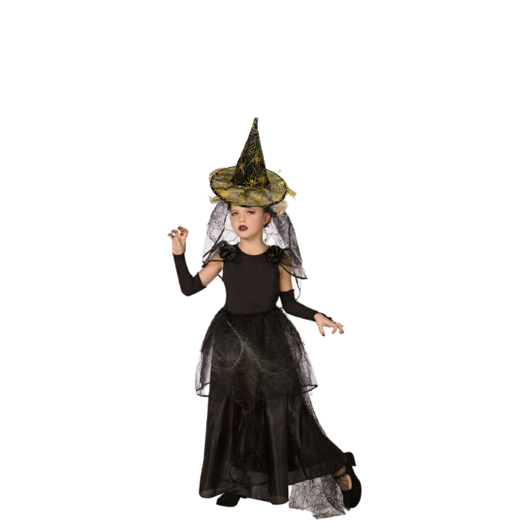 Spider Web Print Witch Hat with Netted Cobwebs