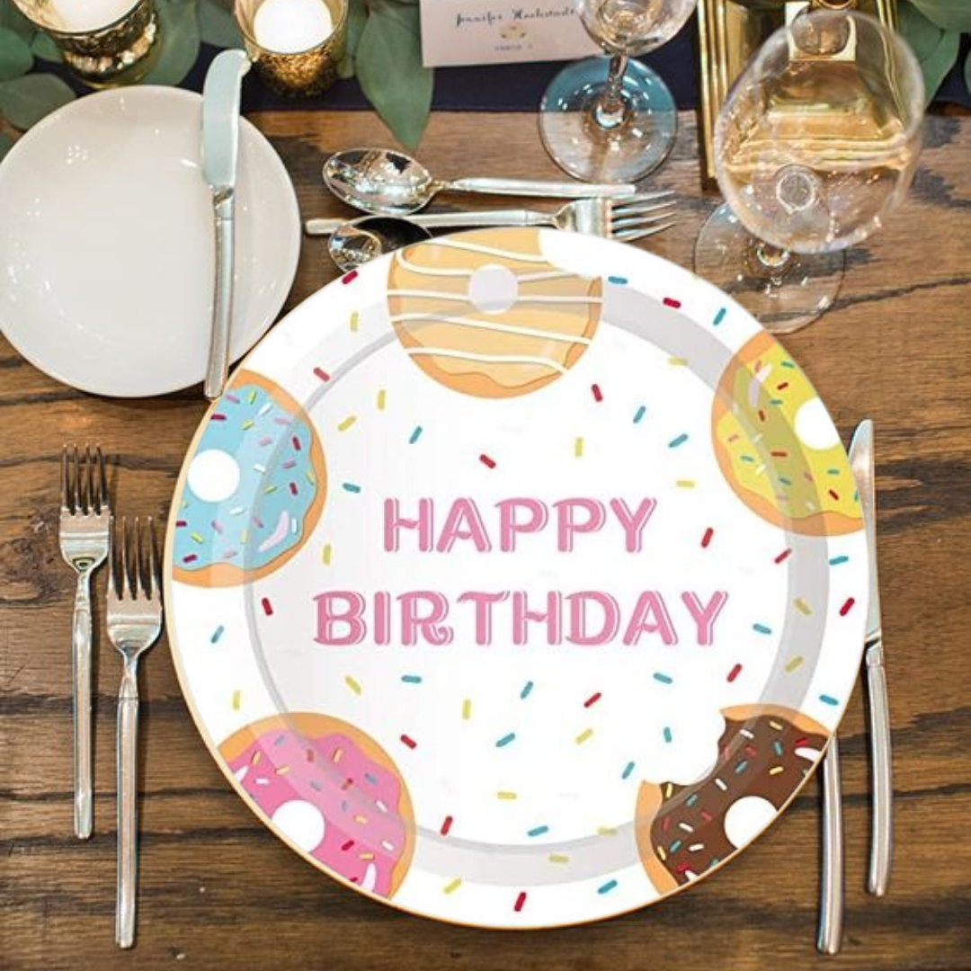 Happy Birthday Donut Paper Plates 9"-Pack of 8