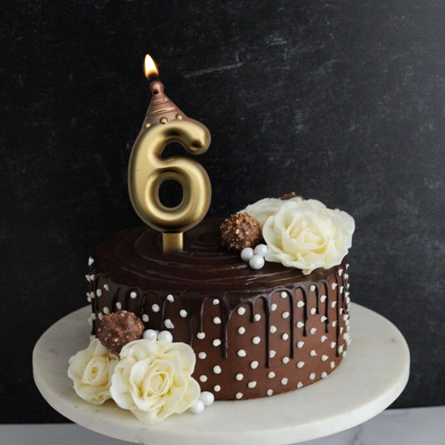 Golden Numerical Candle 6 with Pink Hat