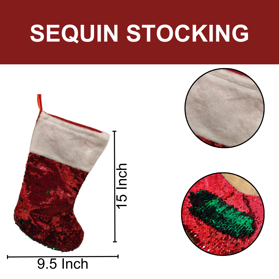 Red Sequin Stockings with Plush White Border