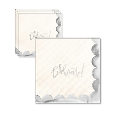 White and Silver Celebrate Napkins - 16PC