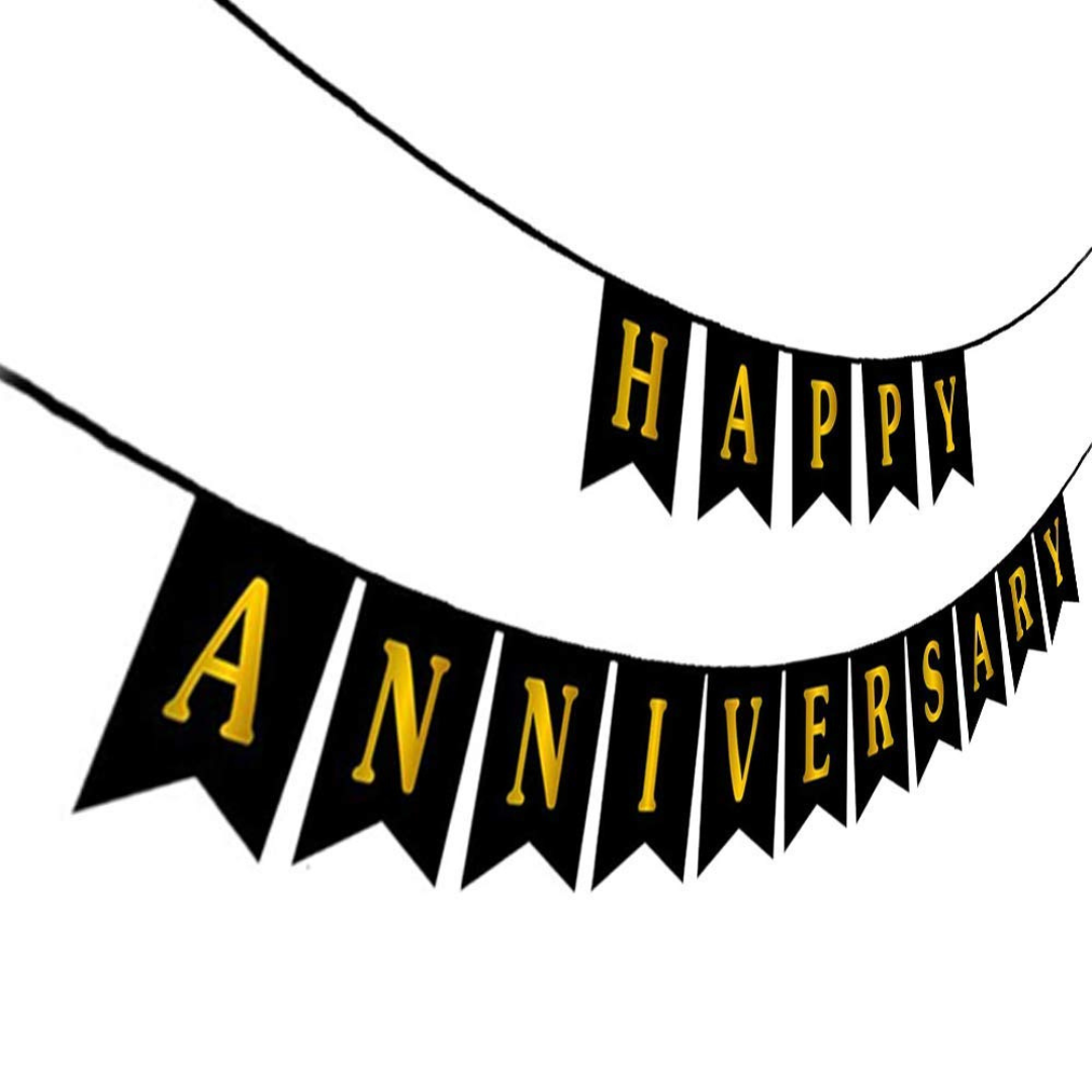 Black & Gold Happy Anniversary Banner - Over 9FT