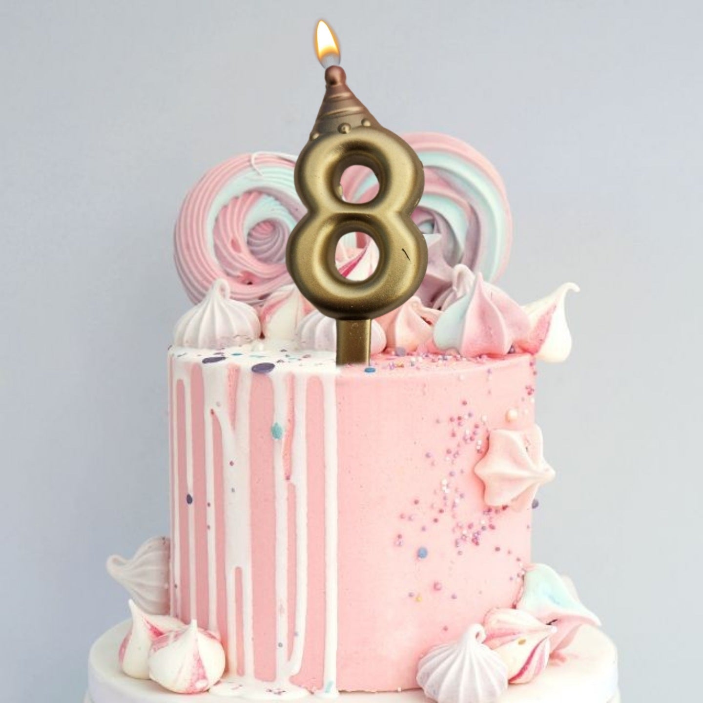 Golden Numerical Candle 8 with Pink Hat