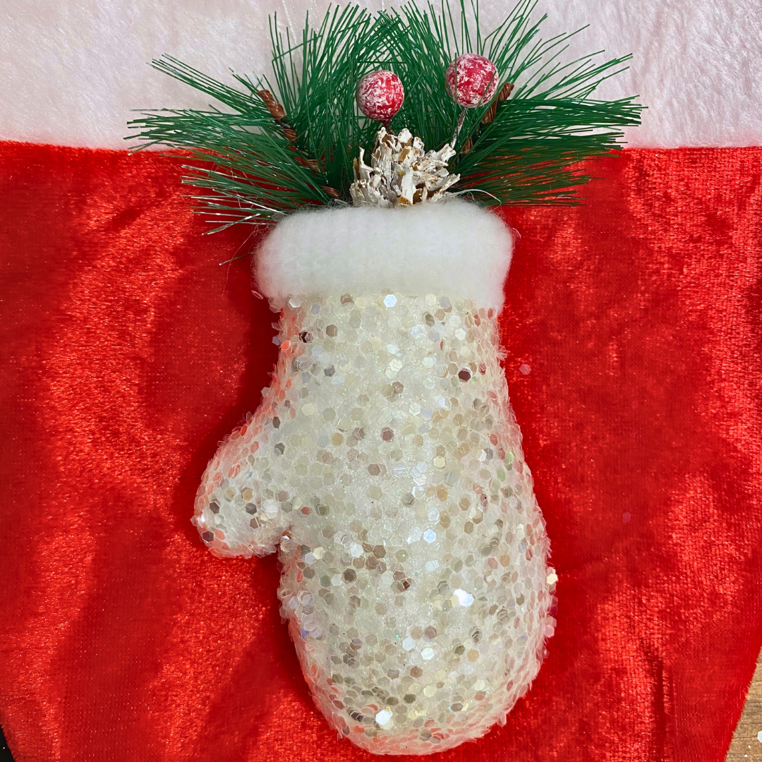 Christmas Tree Ornaments - Decorative Santa Gloves Hanging White - 1PC