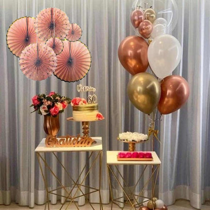 Designer Rose Gold Paper Fans Set - 6PC