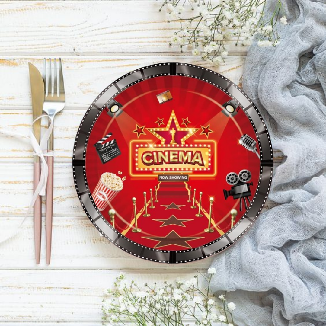 Cinema Theme Paper Plates  9"- Pack of 8, For Movie night