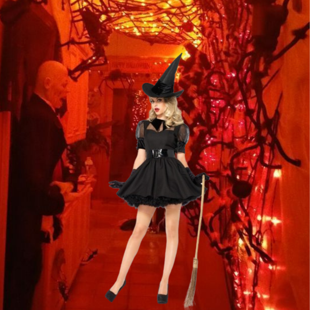 "Adult Black Sexy Witch Costume - Size L (Bust - 92cm)  hat +belt+skirt+glove"