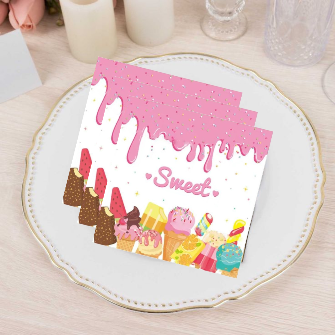 Candyland Party Tableware-Ice Cream Birthday Paper Napkins,Candy Party Table Decorations for Girls -Pack of 20