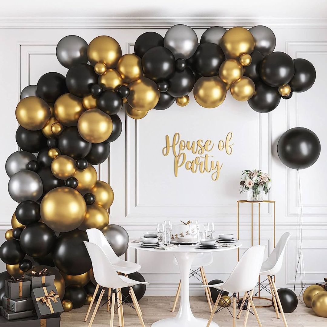 Golden, Silver and Black Balloons for Decoration