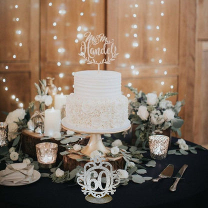 Wooden 60th Centerpiece Silver