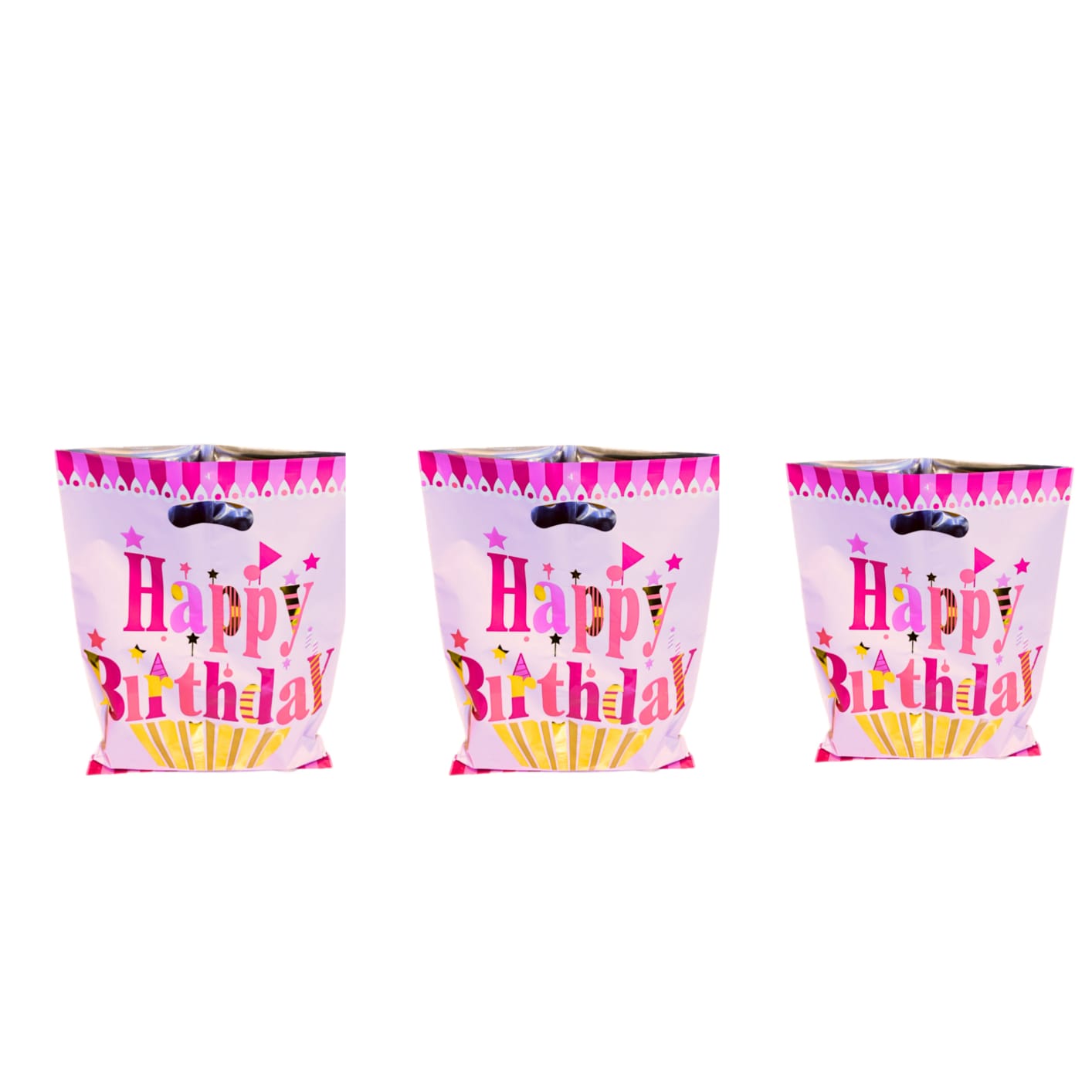 Happy Birthday Golden Cupcake Pink Aluminium Film