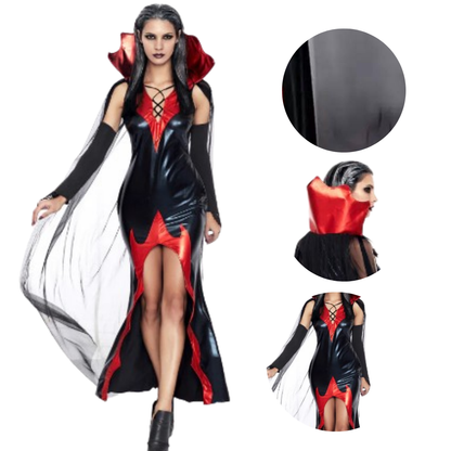 Women Maleficent Costume Halloween Black Vampire Cosplay Dress, Fairy God Mother Costume  - Size L - (Bust 90-94cm)