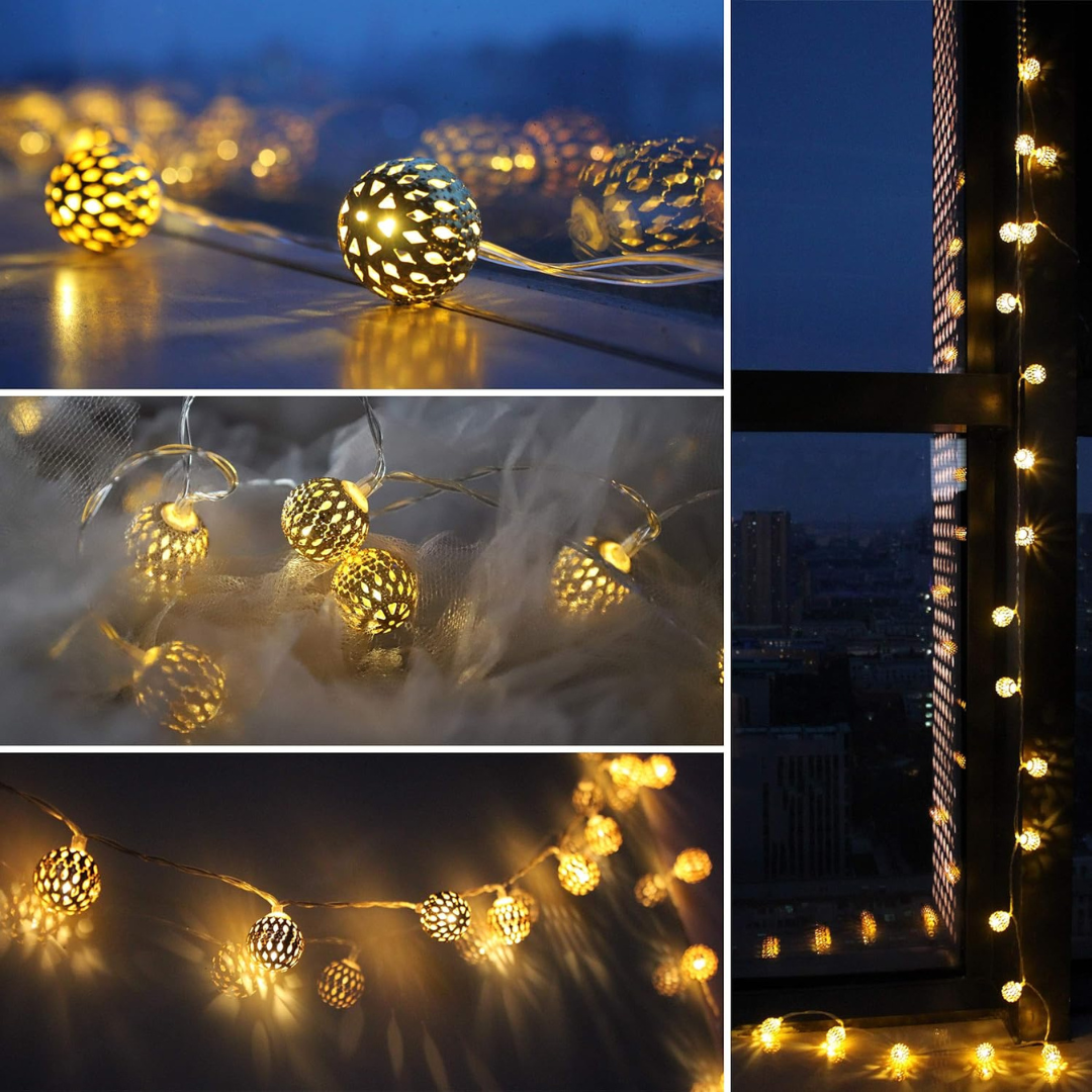 Moroccan Ball Disco LED String Lights-14 Ft,10 LED Disco Globe balls for Home Decoration