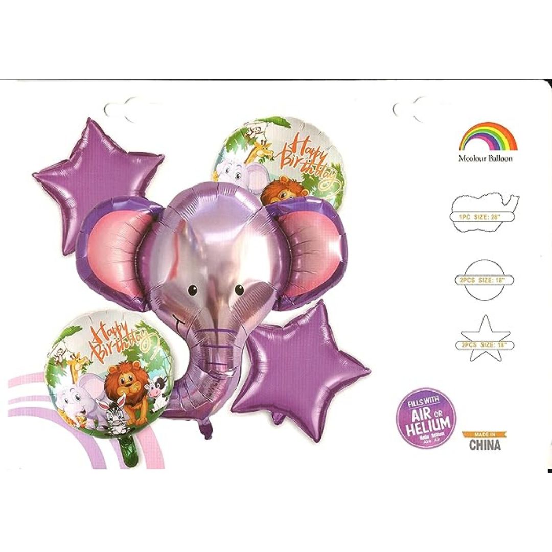 Jungle Animal Elephant Birthday Balloon Set Of 5