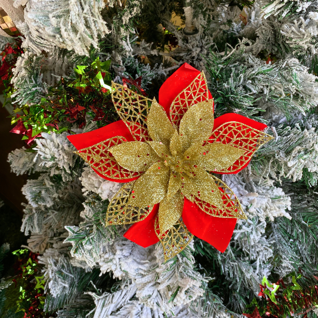 Golden & Red Chrsitmas Flower Decoration