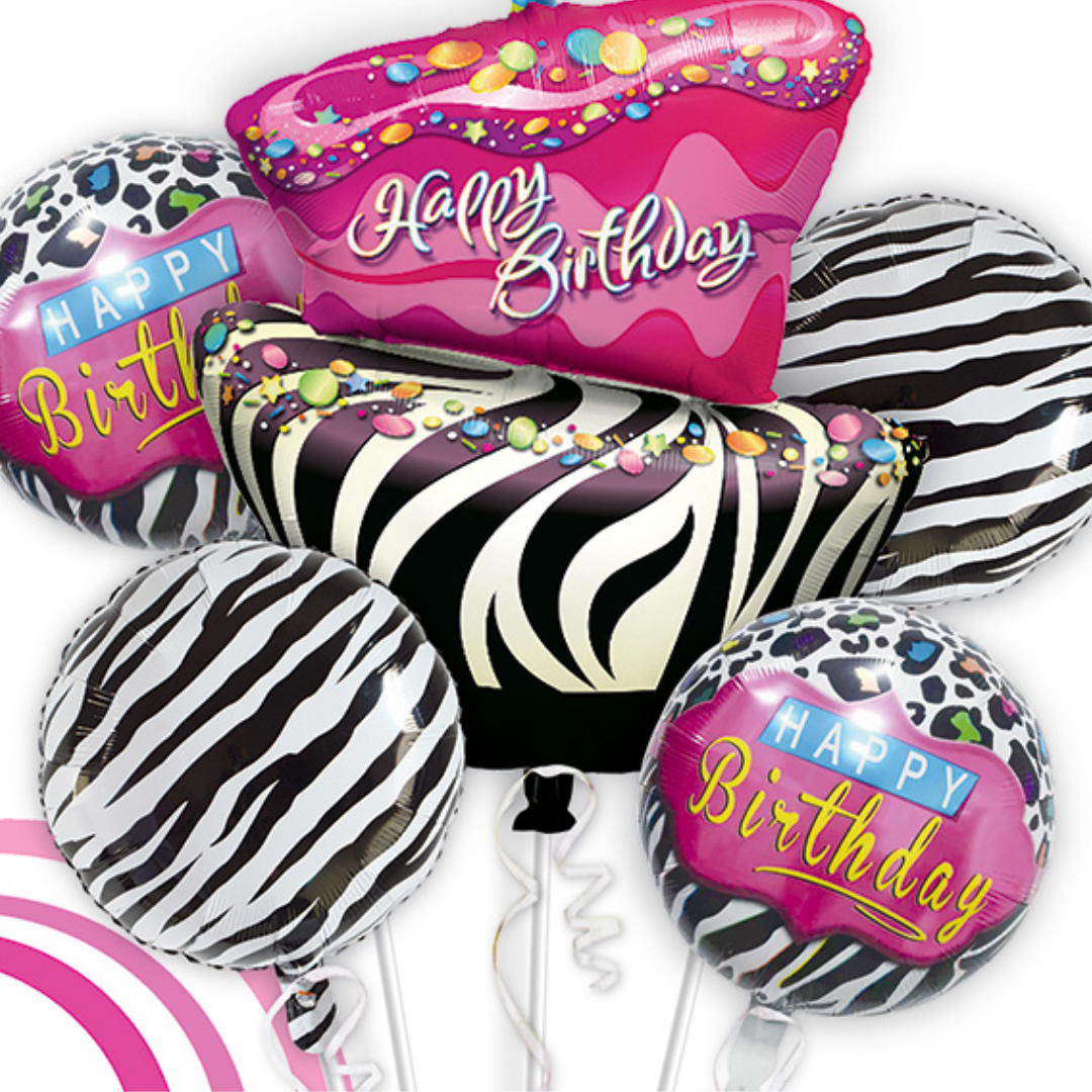 Pink &amp; White Zebra Print Birthday Balloon 18"