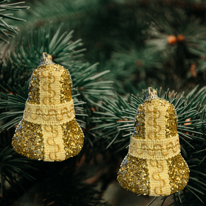 Christmas Tree Ornaments Golden Bell Tree Hanging - Set of 4