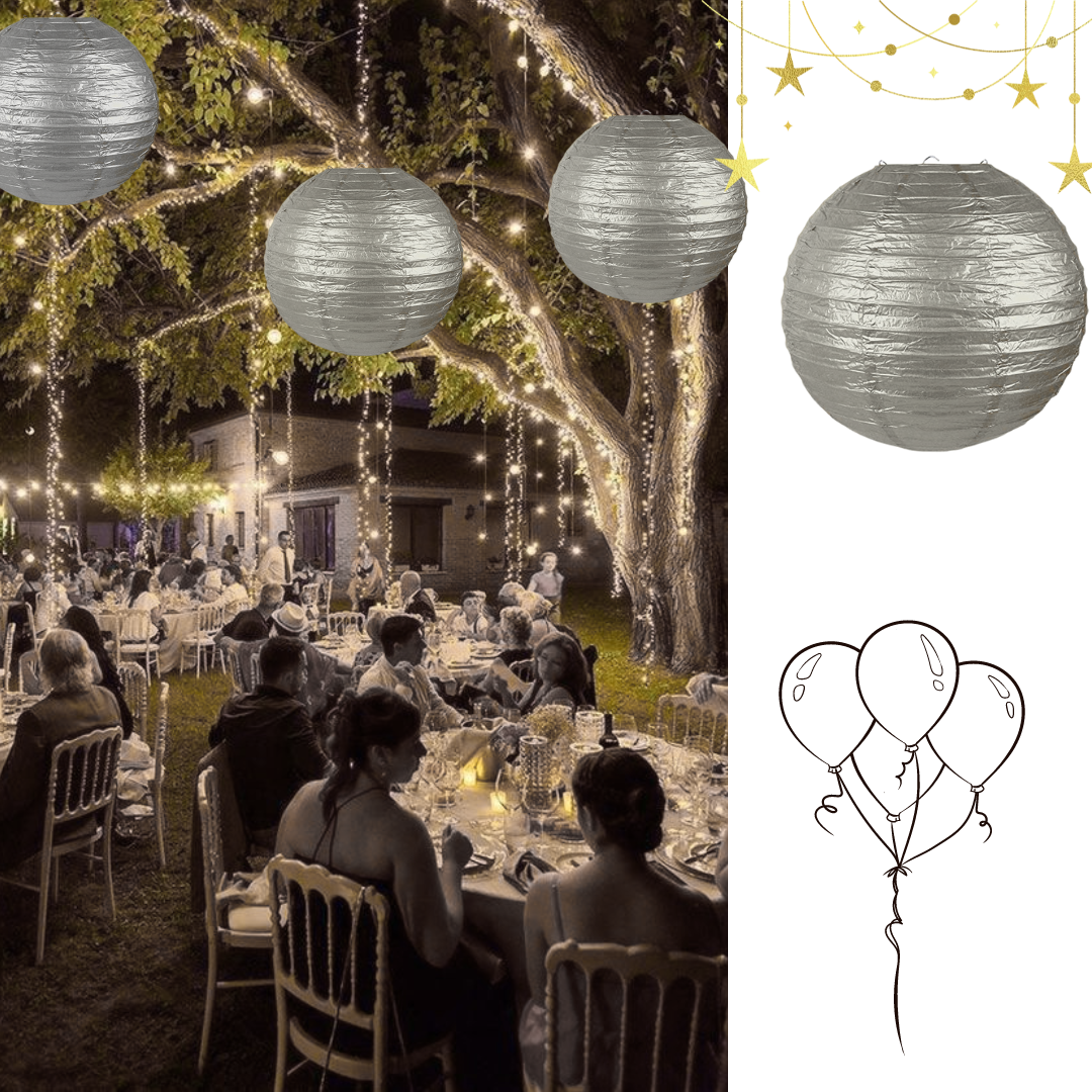 12" Glitter Silver Lantern Ball Lantern for Wedding Anniversary Birthday Baby Shower Decorations