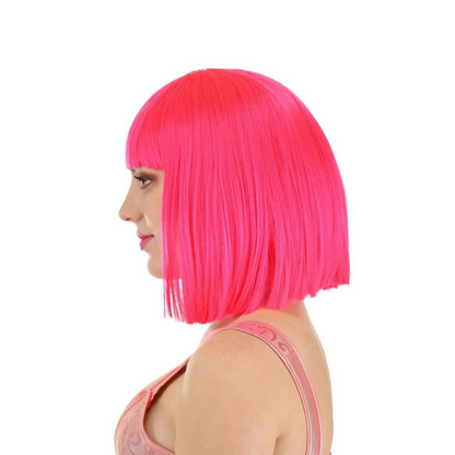 Pink Bob Wig with Bangs Short Blunt Cut Wig for Women Pink Straight Hair Blunt Wig for Halloween Cosplay Party